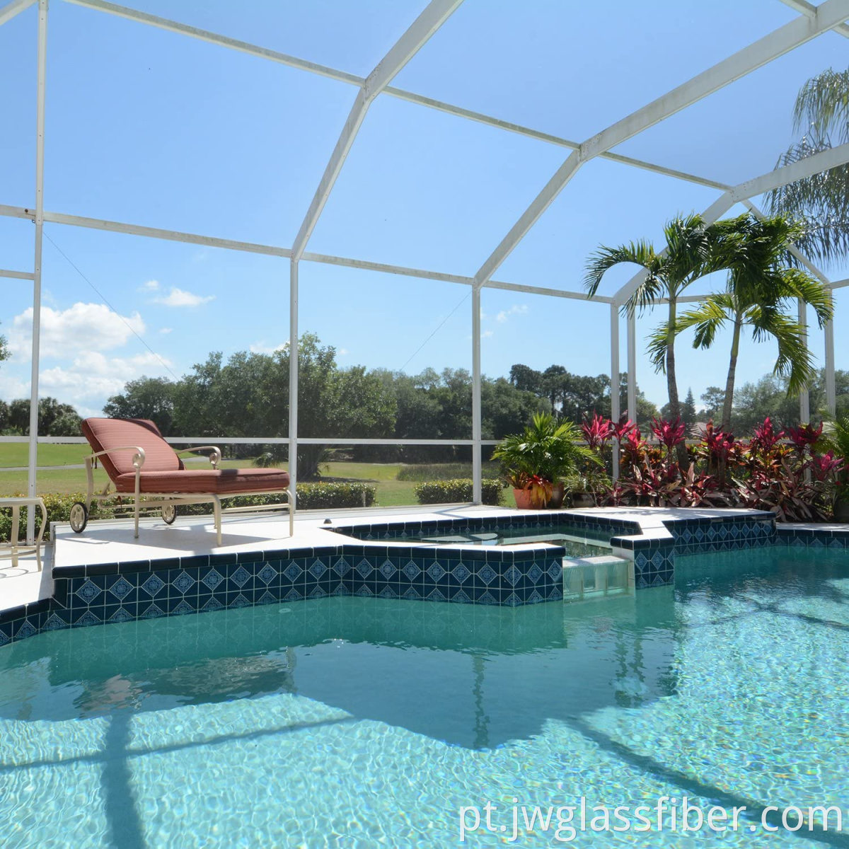 Piscina de fibra de vidro e tela de pátio de pátio à prova d'água